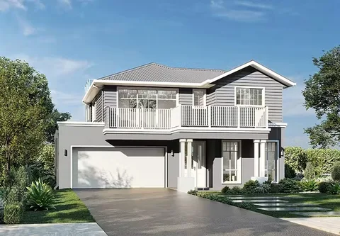 Stradbroke home design - coastal double storey facade in light render