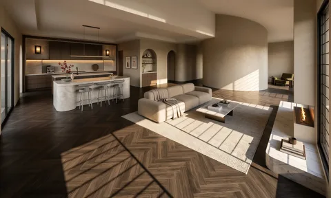 Rosewood warm ambient living room render